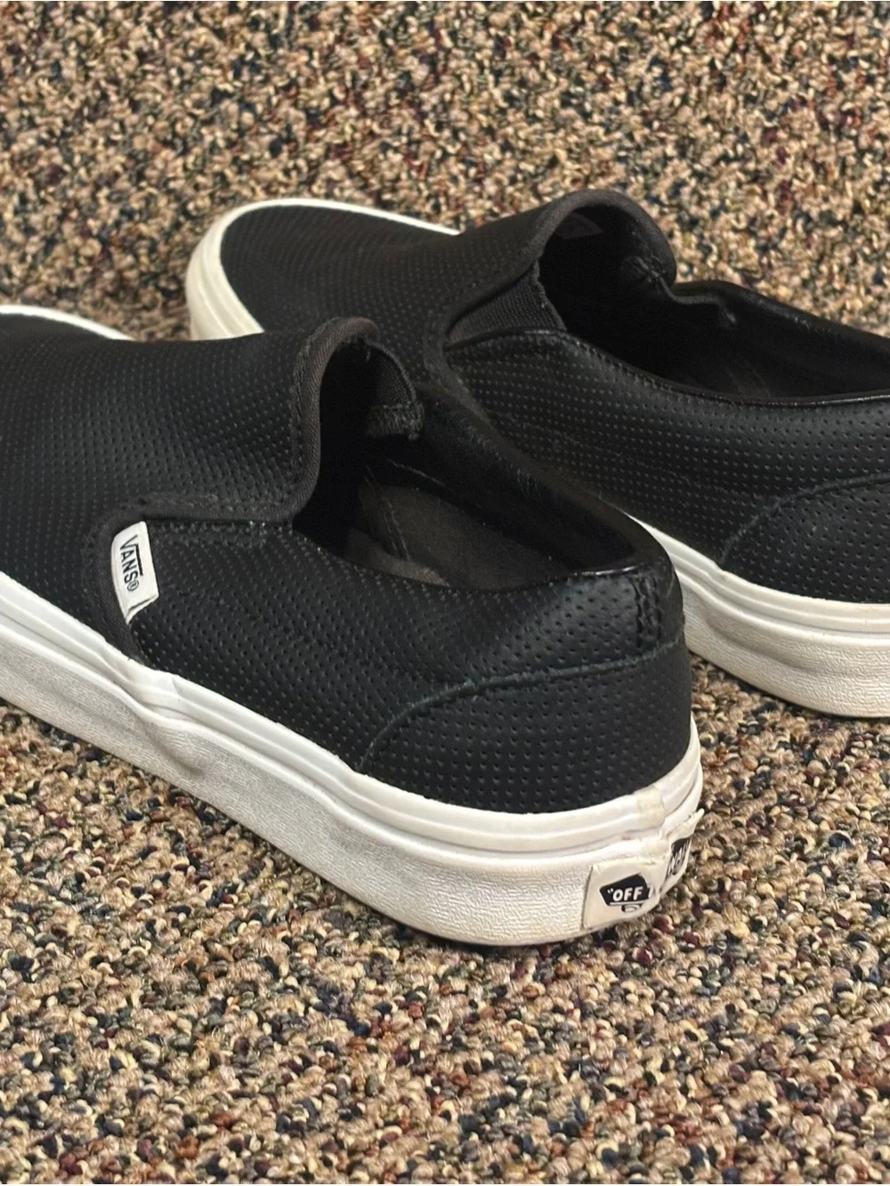 Vans Black Perforated Slip-On Sneakers with White Sole